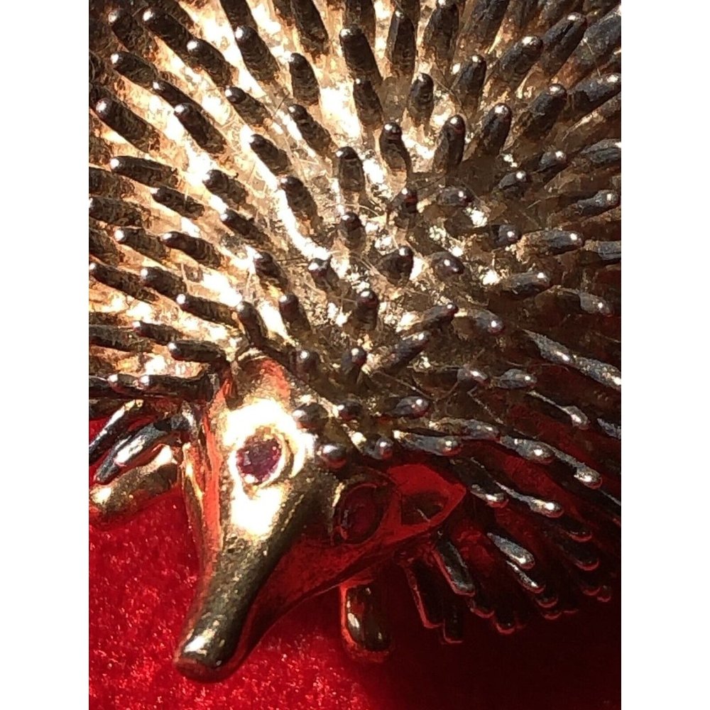 Vintage Hedgehog Brooch Pin Sterling Silver Faux Gold 1" x 1" Marked - Picture 8 of 11